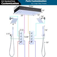 Système de douche pluie LED à fixation au plafond, double pommeaux de douche de 6 pouces, doubles douches à main, commande thermostatique 4 fonctions, ensemble de salle de bain