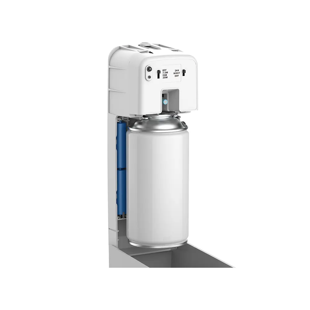 Dispenser Aroma otomatis OEM kustom Dispenser Aerosol parfum semprot baterai ukuran 2 AA dengan kaleng lebih tinggi