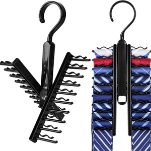 Tie Rack 20 Slot Hook Type Wardrobe Organizer For Ties Belts Scarves Storage Black ABS Plastic - Product Image 5