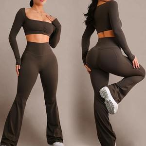 Custom High Stretch Long Girl Gym Wear Tweedelige Yoga Workout Sets Voor Vrouwen Solide Patroon Ademend Plus Size Xs Xl - Product Image 5
