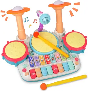 طفل الآلات الموسيقية اللعب ، 5 في 1 طفل طبل و البيانو مجموعة ، الاطفال الإلكترونية لوحة مفاتيح البيانو إكسيليفون طبل مجموعة ألعاب