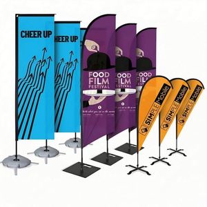 Ensemble de drapeaux en polyester imperméable imprimés numériquement sur mesure avec base en fibre de verre et mât 60x240cm, durable - Product Image 3