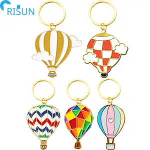 Wholesale Party Balloon Enamel Keychain Custom Logo Outing Hot Air Balloon with Cloud House keychains Cartoon Keyring