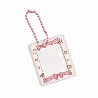 Porte-cartes photo personnalisé en acrylique, cadre fille chat noir, étui transparent pour photocarte avec porte-clés à perles détachable