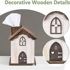 Caja de pañuelos de madera con forma de casa, decoración para sala de estar, caja de pañuelos de escritorio, caja de pañuelos desechable retro para mesa de comedor - Product Image 3