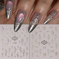 Autocollants pour ongles Y2K en métal liquide, chrome argenté, 3D en relief, décalcomanies en gel souple, fabricant en gros sous marque privée, lot en vrac