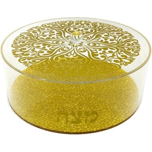Boîte à Matzah <span class=keywords><strong>en</strong></span> Lucite Judaica avec couvercle <span class=keywords><strong>en</strong></span> similicuir blanc et poignée à nœud - Product Image 1