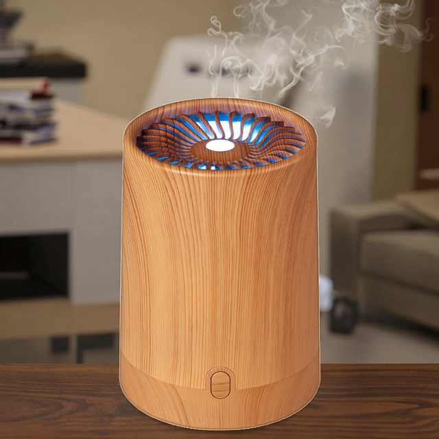 Modern Design USB Ultrasonic Mist Aroma Diffuser 160ml Humidifier Quiet Wood Grain Colorful Lights for Home Office Hotel