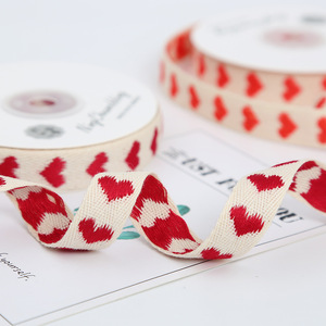 Nastro di cotone ecologico personalizzato cuore e <span class=keywords><strong>amore</strong></span> in cotone jacquard nastro rosso cuore - Product Image 3