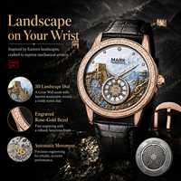 Montre mécanique automatique pour homme MARK FAIRWHALE, style montagnes et rivières, cadran vert lumineux, étanche, esthétique orientale FW-6063