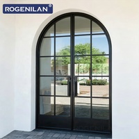 Puertas Batientes Dobles de Aluminio Ultra Estrechas Impermeables Rogenilan, Puerta Exterior de Cristal Simple para Casas