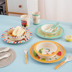 Juego de Platos y Tazones Cuadrados de <span class=keywords><strong>Melamina</strong></span> y Fibra de Bambú con Dibujos Animados para Niños, <span class=keywords><strong>Vajilla</strong></span> <span class=keywords><strong>Infantil</strong></span> al por Mayor - Product Image 4