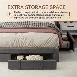 <span class=keywords><strong>Lit</strong></span> King Size Moderne de Luxe en Velours avec Cadre Rembourré, Plateforme Double, Tête de <span class=keywords><strong>Lit</strong></span> LED Intelligente et Port USB Intégré - Product Image 6