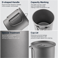 Grande tasse de cuisson en titane pur de 550 ml avec couvercle - Mug multifonctionnel pour la randonnée en plein air - Équipement de survie durable OEM/ODM
