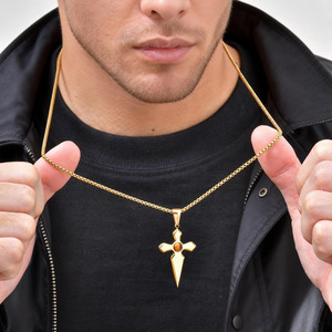 Collier Croix de Dague en Acier Inoxydable 316L pour Hommes et Femmes, Pendentif Épée à Pointe Œil de Tigre, Chaîne Gothique Religieuse en Or 18K, <span class=keywords><strong>Bijoux</strong></span> - Product Image 2