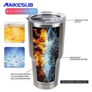 Maikesub 30oz Sublimation Tumbler Double Wall Stainless Steel Insulated Car Cups White Heat Press Thermal Thermos Logo 1pc