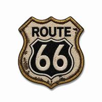 Écusson brodé vintage Route 66 personnalisé, effet vieilli, forme bouclier, souvenir autoroute américaine, badge Velcro pour veste de motard et jean