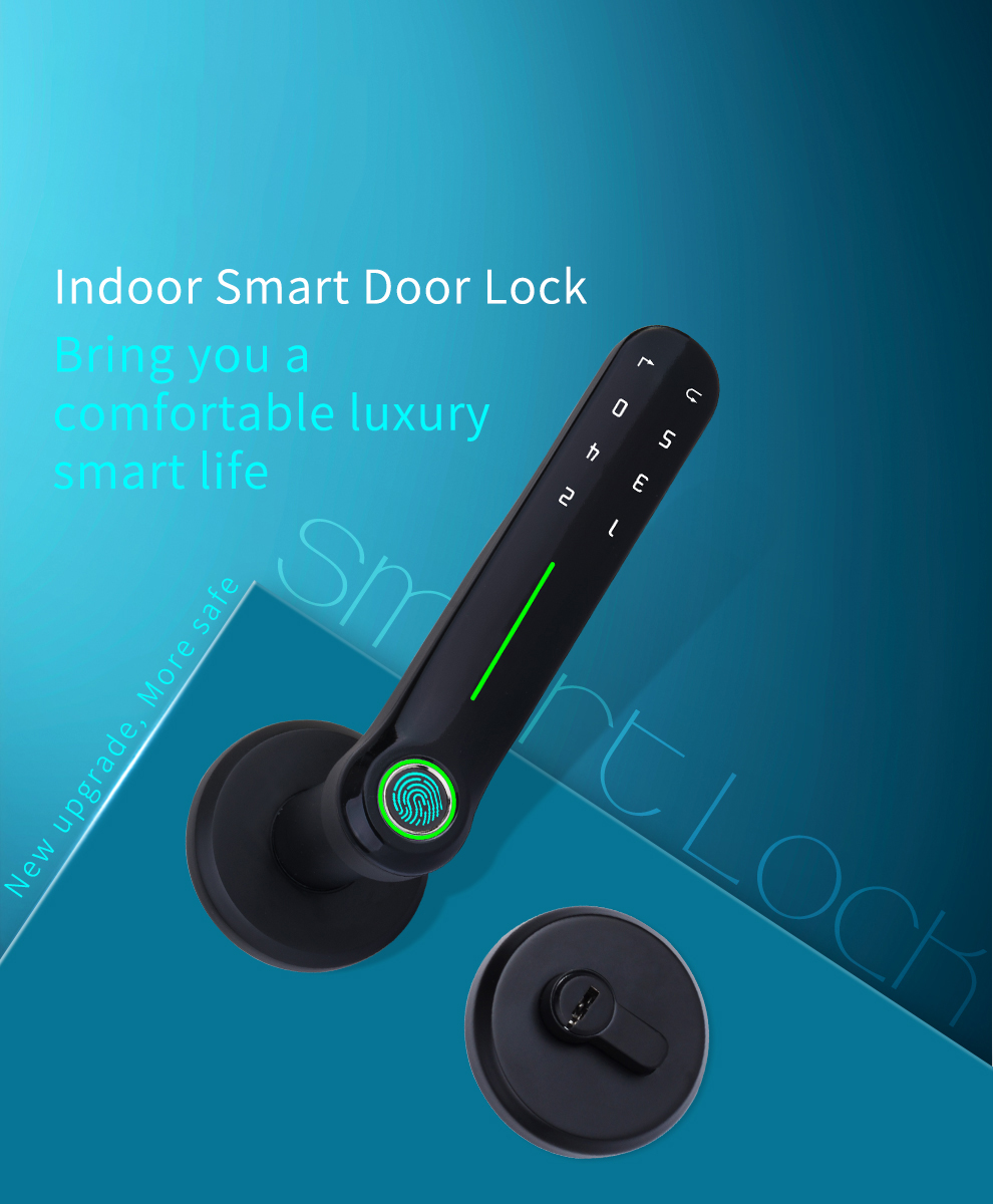 Glomarket Tuya Simple Design Indoor Smart Fingerprint Door Lock Password Handle Smart Door Lock