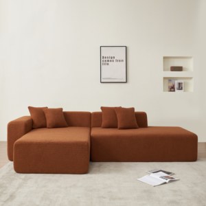 Sofá Modular en Forma de R, Multisitio, Cuadrado, Naranja, de Espuma de Alta Densidad, con Tapizado de Tela, para Sala de Estar, Moderno, de Lujo, con Mechones, Ecológico - Product Image 1