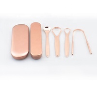 Ensemble de gratte-langue réutilisables en acier inoxydable rose doré avec étui de rangement pour nettoyeurs de langue, sérigraphié, fabriqué à Guangdong