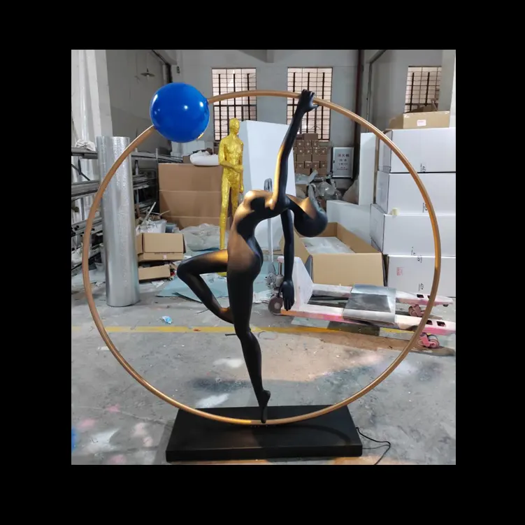 Acrobat Illuminated Circle Statue Light Nordic Floor Lamp for Lobby Exhibition Hall Dance Luminous Circular Red Ring