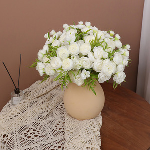 <b>Artificial</b> Flower <b>Bouquet</b> 5 Stems Small Camellia Lotus High Simulation Wedding Decoration White Champagne Pink Rose Red - Product Image 3