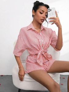 Short de costume à rayures verticales pour femmes à manches courtes à la mode - Product Image 6