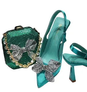 2024 exquisite shoes bag mid heel shoes with handbag suit to party shiny shoes and bag set for lady