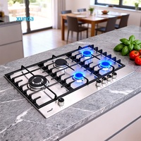 Cocina de Gas Xunda de 90 cm con 5 Quemadores de Acero Inoxidable, Soporte para Sartenes de Hierro Fundido con Quemador Sabaf, Electrodoméstico de Cocina Directo de Fábrica
