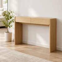 Fabricant chinois de table console à 2 tiroirs avec pieds latéraux en dalle solide en chêne naturel, table minimaliste pour entrée, couloir ou derrière le canapé