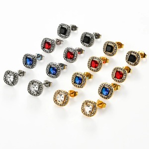 1 par de pendientes de acero inoxidable con circonita cúbica para mujeres y niñas, aretes cuadrados con diamantes simulados, regalos de joyería - Product Image 1
