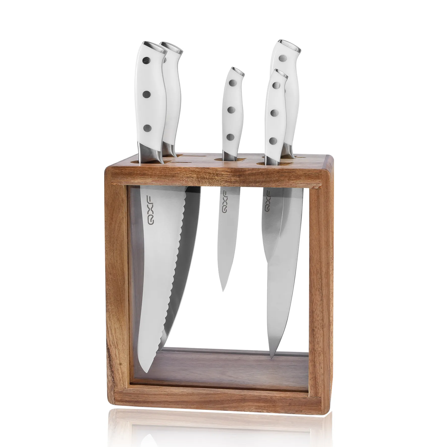 Conjunto de facas de chef alemãs em aço inoxidável 1.4116, 6 peças, faca de cozinha ABS ergonômica de longa duração e afiada com bloco acrílico, ideal para cozinhar