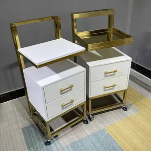 Salon Shop Professional Moving Beauty <b>Trolley</b> Modern White MDF Gold Stainless Metal Style Salon Furniture Hand Carts Home Office - Product Image 2