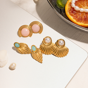 ชุดต่างหู J&D <span class=keywords><strong>Nichi</strong></span> Ocean Design ทอง 18K สแตนเลสสตีล กันน้ำ ประดับมุกสีฟ้าชมพู ลายหิน - Product Image 2