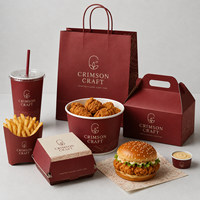 Producteur de contenants jetables en carton pour emballages alimentaires à emporter, personnalisables avec logo, pour frites et burgers, destinés aux chaînes de restaurants.