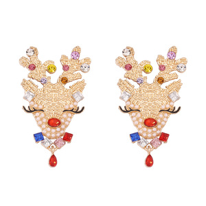 Pendientes Colgantes de Reno con Perlas y Diamantes de Imitación Coloridos para Navidad, Joyería de Moda para Mujer, Ideal para Fiestas - Product Image 4
