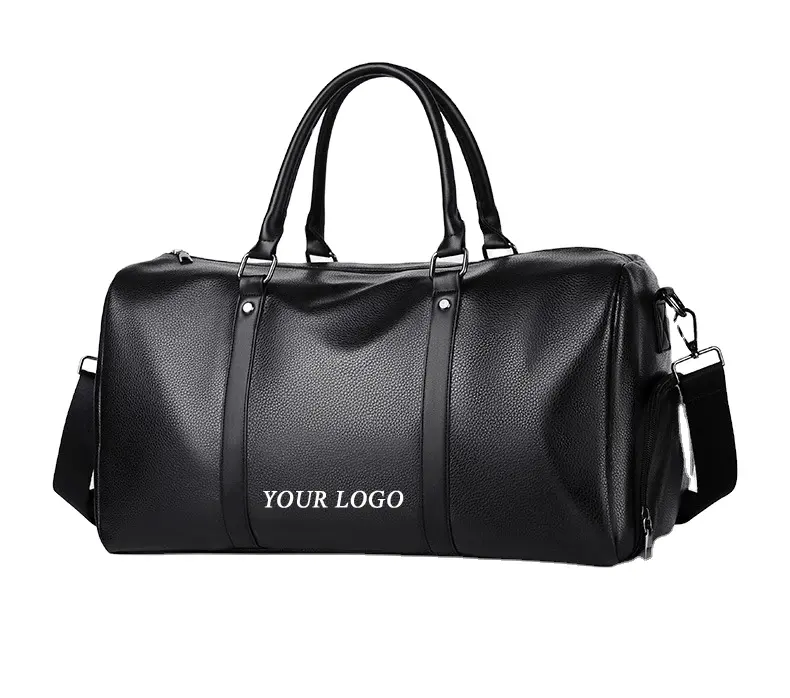 Custom Logo Large Capacity Fitness Travel Duffle Bag Waterproof Black PU Mens Sports Gym Duffel Bag