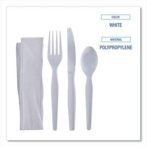 Kit de Couverts Jetables Lourds Quatre Pièces pour Fêtes – Fourchettes/Couteaux/Serviettes/Cuillères en Plastique Blanc – 250 Pièces/Carton - Product Image 2