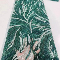 Tissu en organza brodé de perles et de paillettes multicolores pour robes de mariée pour filles - Polyester/Nylon extensible et respirant