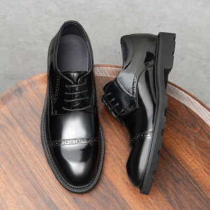 Scarpe Derby <span class=keywords><strong>alte</strong></span> da uomo con spesse Sole a tre punti in vera pelle intagliata in stile britannico Brogue lucido formale - Product Image 4