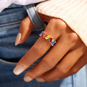 Anillo Geométrico con Piedras Preciosas para Mujer, T0763, Circonita Cúbica Creada en Laboratorio, Corte Esmeralda, Engaste de Puntas, Anillos de Moda para Fiesta - Product Image 3