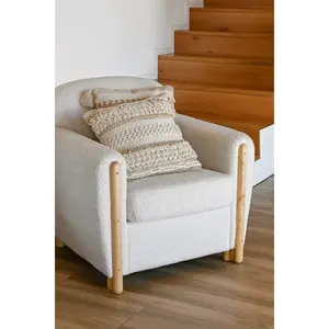 Fauteuil en bois en polyester 81X78X82 blanc boucle - Product Image 4