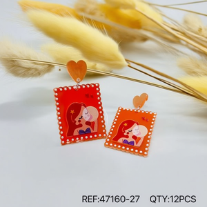Pendientes colgantes de dibujos animados, colgante de corazón de acrílico naranja, joyería de moda bonita, regalo para mujer, 12 piezas - Product Image 3