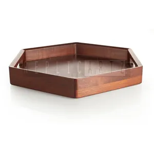 Natural Wood Food Coffee Decorative Wooden Serving Trays Food Tea and Coffee Decorative Tray for Bathroom for Kitchen