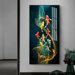 Factory Wholesale Koi Fish Posters Pictures Canvas Print Frame crystal porcelain wall art glass painting