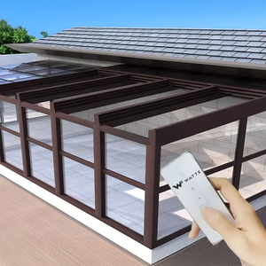 Pergola Piatta Personalizzata con Copertura Telescopica in Alluminio per Esterni, Balcone o Patio, Chiusura Intelligente in Vetro Elettrica Retrattile - Product Image 1