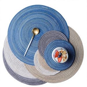 Manteles Individuales Redondos de Goma Azul Tejida, Ecológicos, Resistentes al Calor, Antideslizantes, Lavables, Duraderos, Estilo Clásico para Mesa de Comedor - Product Image 1