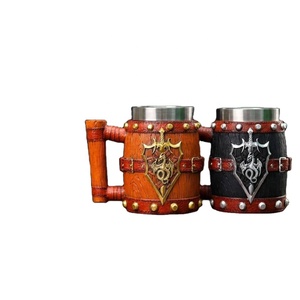 Chope à bière vintage en bois de style Viking, intérieur en acier inoxydable 304, sculptée en résine, pour bar, taverne, décoration intérieure - Product Image 1