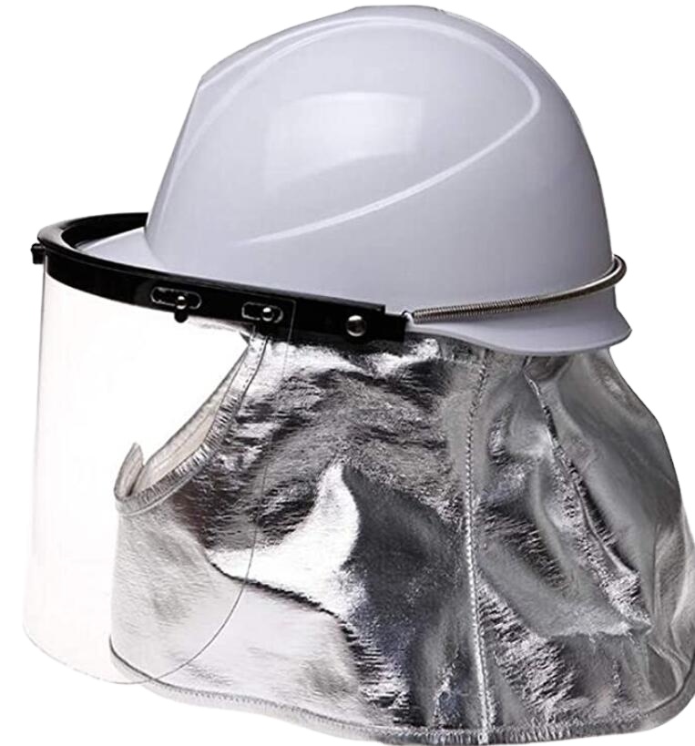 Защитная твердая шляпа из стекловолокна, устойчивая к высоким температурам, с шалью из алюминиевой фольги и козырьком из ПММА для литейного ворса