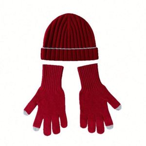 Ensemble bonnet et gants en laine tricotée 100 % pour l'automne et l'hiver, couleur unie, chaud et épais, style décontracté - Product Image 5